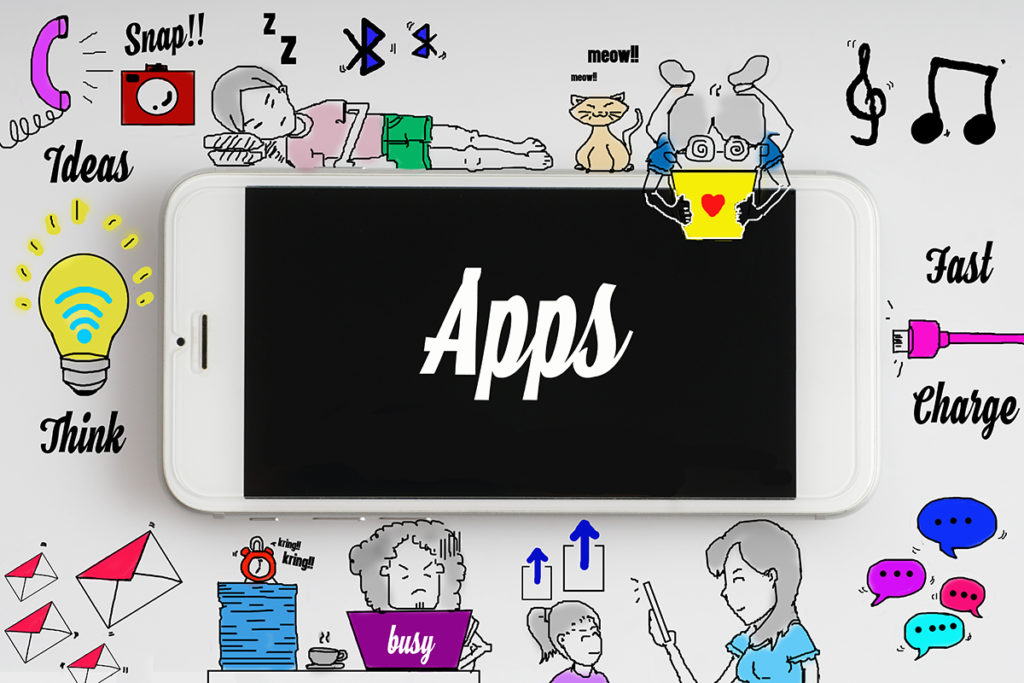 Apps words on smartphone with doodle