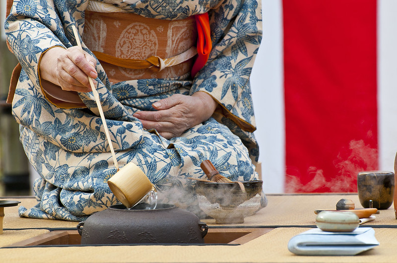 Japanese woman enjoying a cup of tea