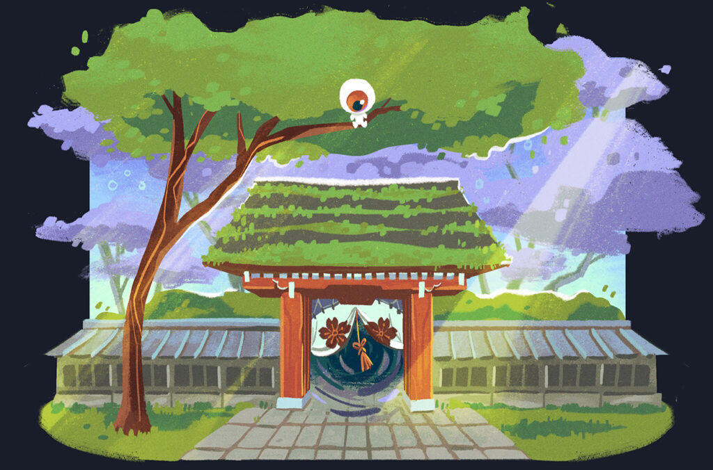 Cover art drawn by myself, depicting the gate of Jindaiji and a yokai overhead.