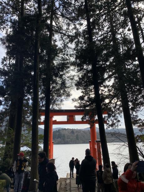 Torii gate on lake