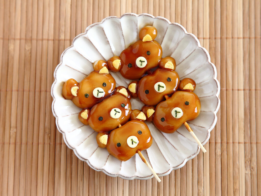 Japanese Traditional Sweets : Homemade Bear Shaped Dumplings with Salty-sweet Sauce / Mitarashi Dango