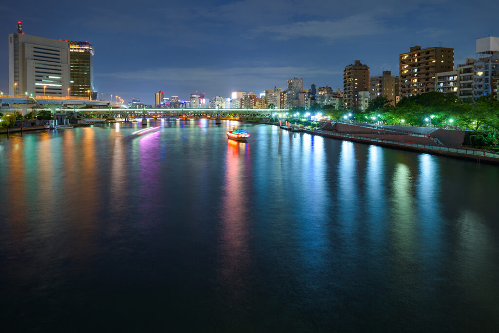 Tokyo Asakusa night view (The view from a Sumida River)